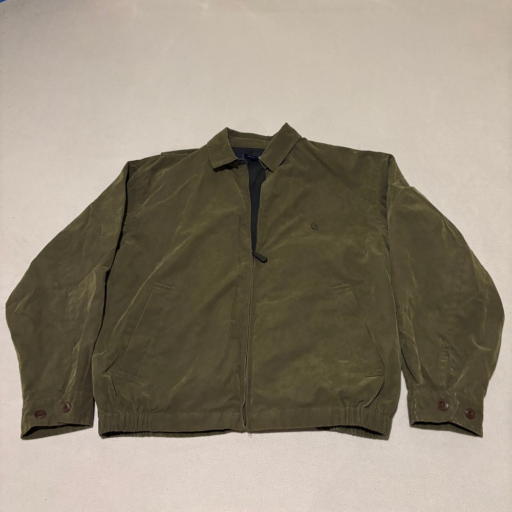Nautica Mens Olive Green Harrington Jacket Medium Full Zip Plaid Lines Casual